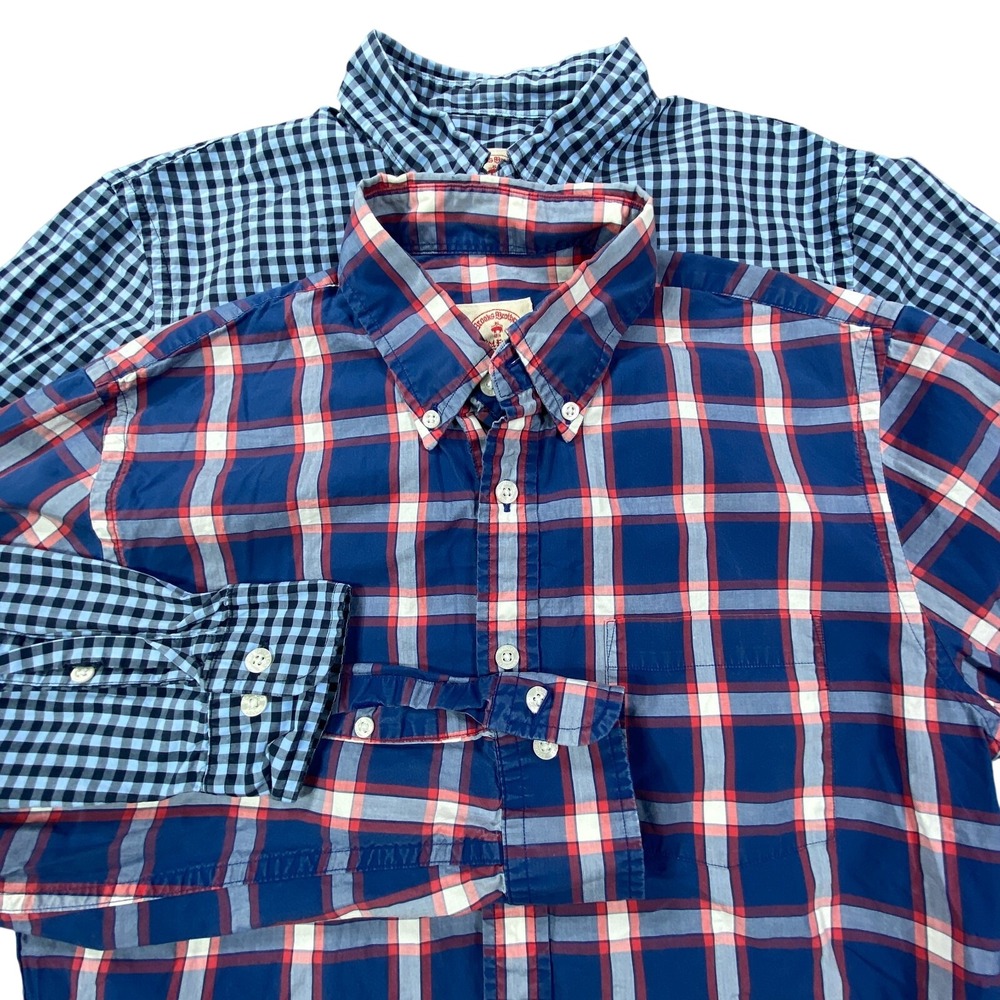 Lot Of 2 Brooks Brothers Red Fleece Shirt Mens S Plaid Check Button Long Sleeve